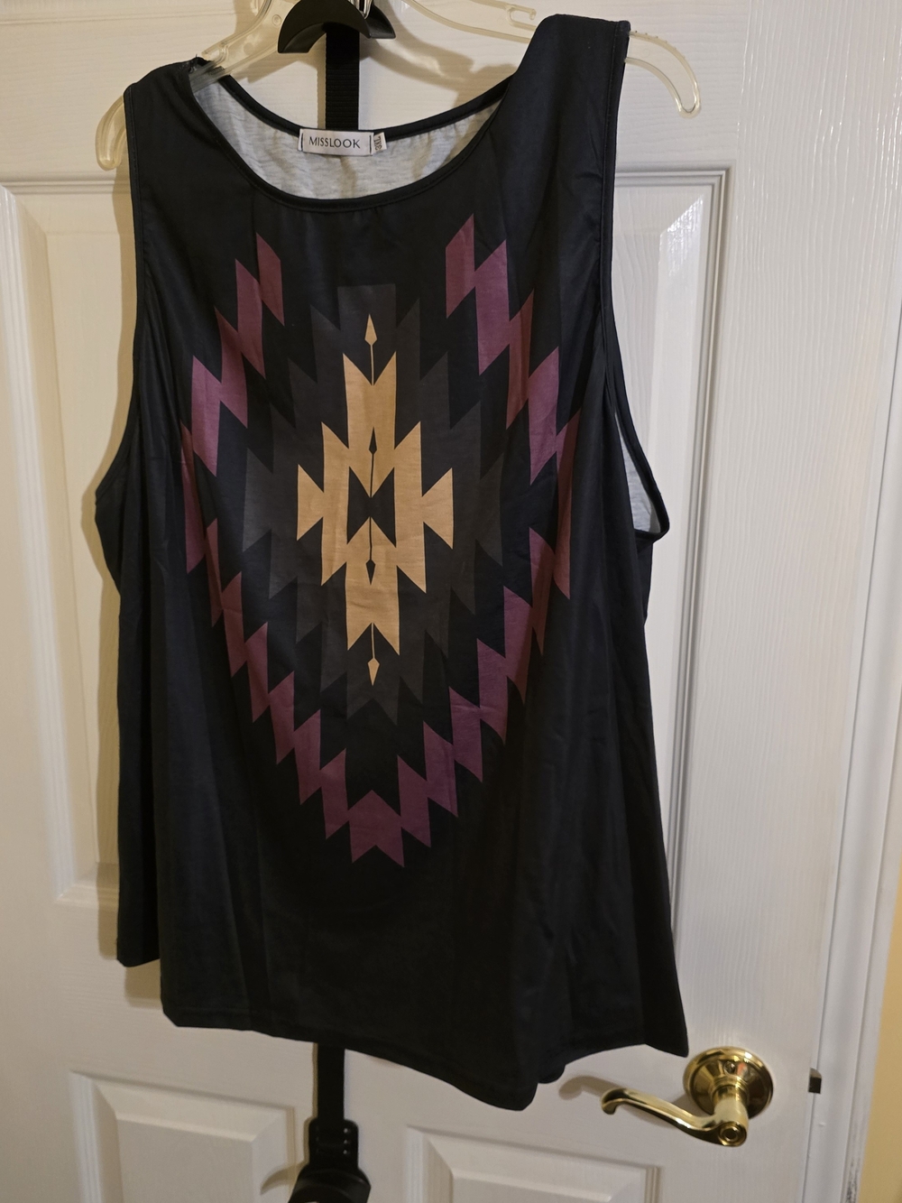 MISSLOOK Black Tank Top with Purple and Tan Aztec Print